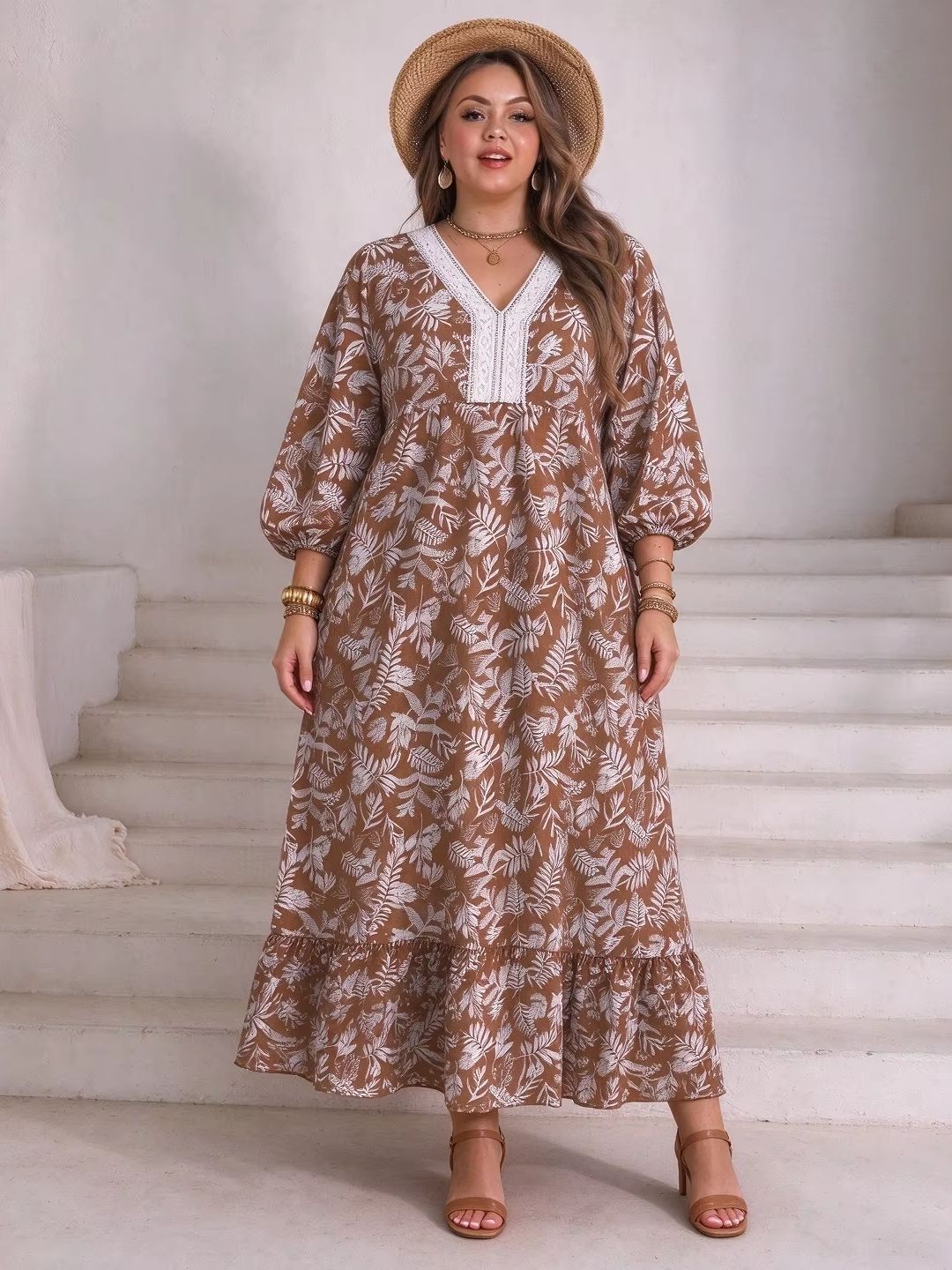 Boho Summer Beach Maxi Dress - Vestido Maxi Floral com Folhas para