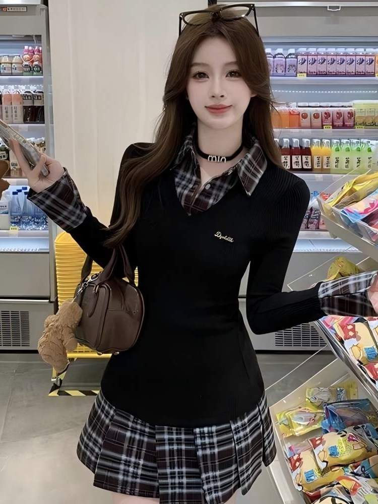 Korean Style A Line Shirt Dress - Vestido Feminino Estilo Coreano Slim Fit