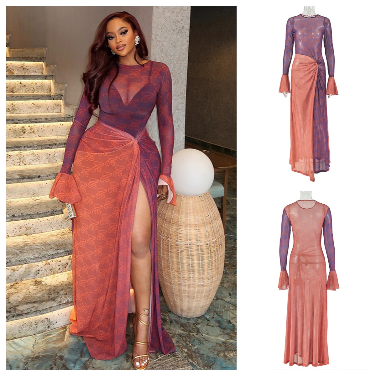 Sexy Mesh Sheer Bodycon Dress - Vestido Maxi Feminino Y2K Retrô Sexy