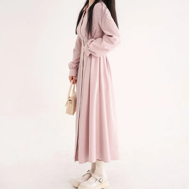 Vestido Midi Feminino Estilo C - Korean Style A Line Shirt Dress avaliação e preço