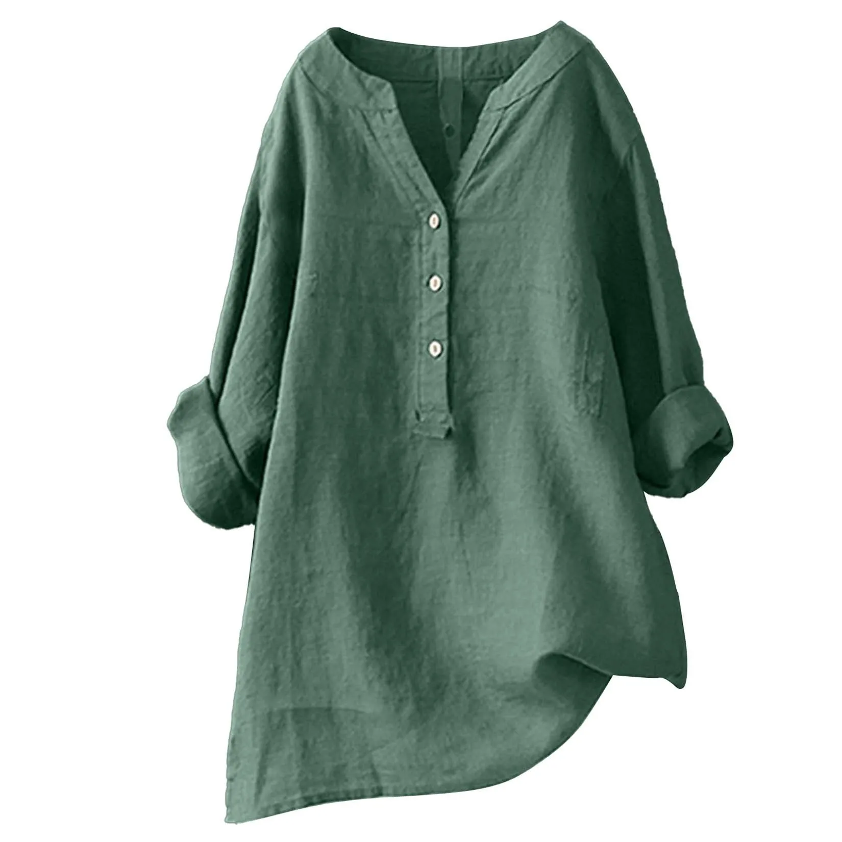 Camisas de algodão e linho uni - Casual Loose Linen Shirt Dress avaliação e preço